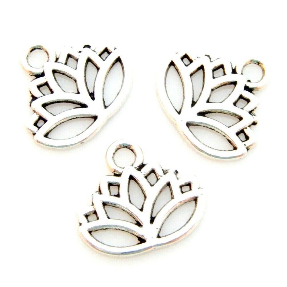50 Antiqued Tibetan Silver 17x14mm Lotus Lilly Pad Flower Bead Drop Charms